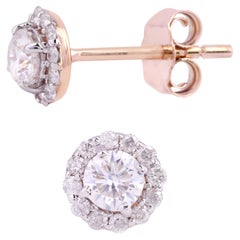 Clous d'oreilles en or rose 14 carats avec diamant 0,19 carat au total, diamants et moissanite 0,314 carat