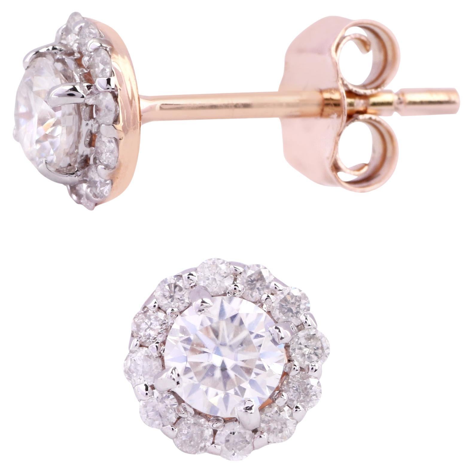 14K Rose Gold 0.159 Ctw Diamond, 0.314 Ctw Moissanite Diamond Stud Earrings