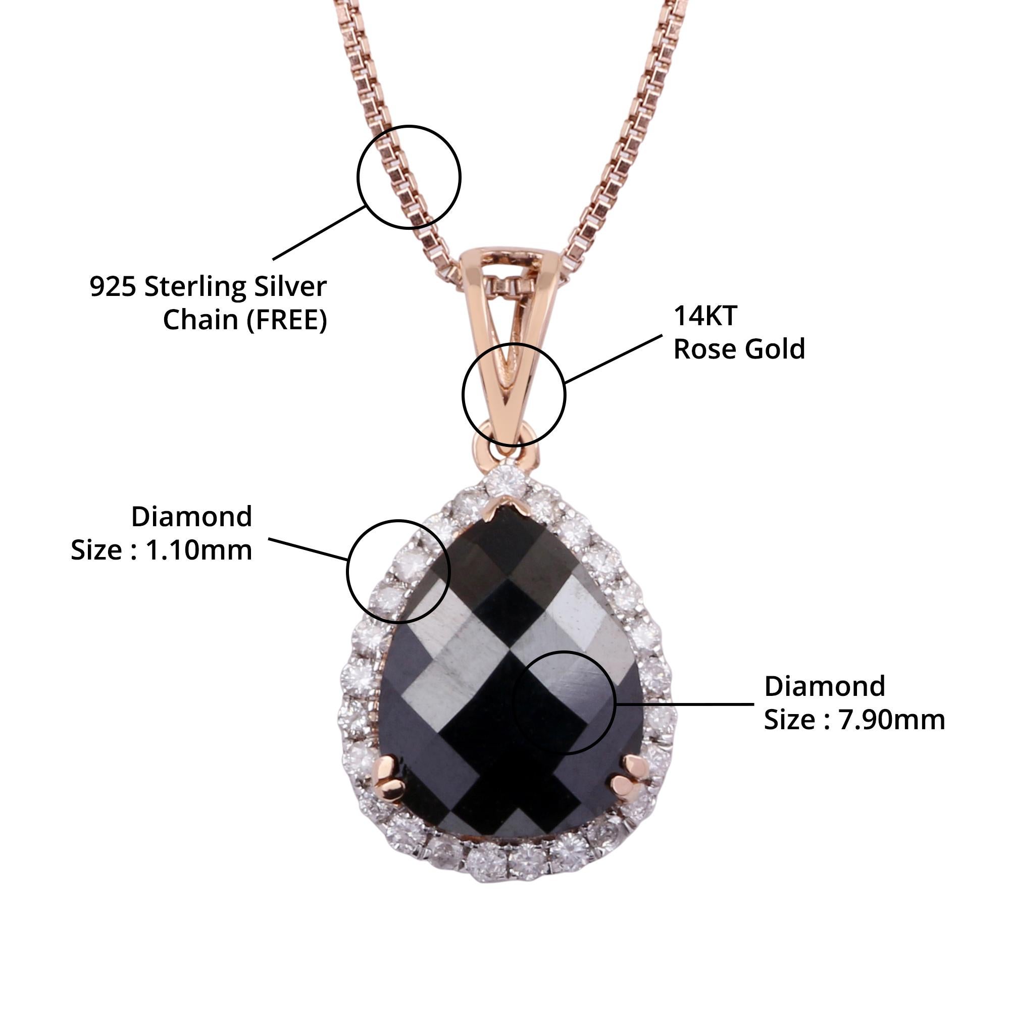 Item details:-

✦ SKU:- JPD00163RRR

✦ Material :- Gold

✦ Metal Purity : 14K Rose Gold

✦ Gemstone Specification:- 
✧ Clear Diamond Round (l1/H1) - 1.10mm - 25 Pcs
✧ Real Black Diamond - 7.90 mm - 1 Pc


✦ Approx. Diamond Carat Weight : 0.160