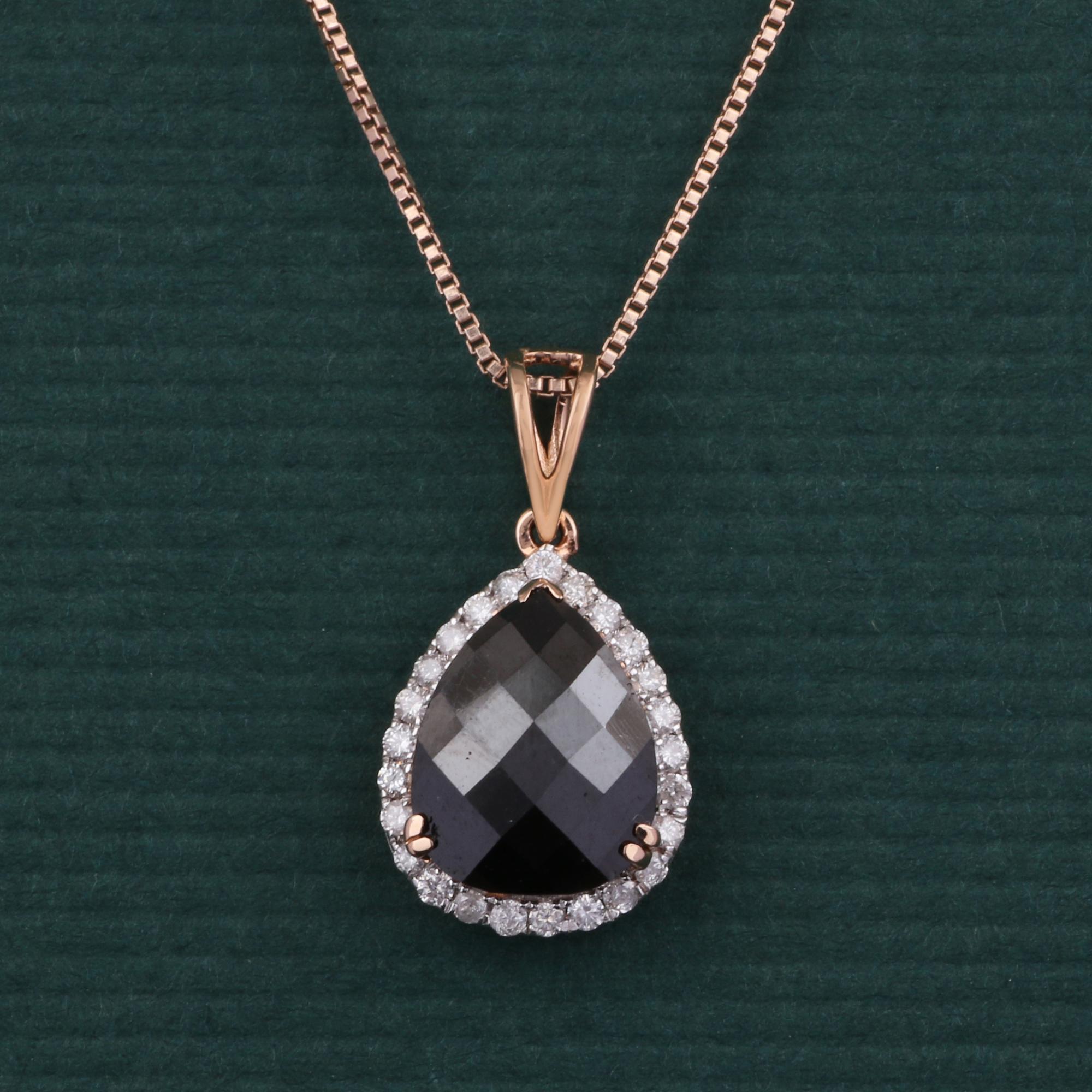 Modern 14K Rose Gold 0.160 Ctw Natural Diamond, 1.81 Ctw Black Diamond Charm Pendant For Sale
