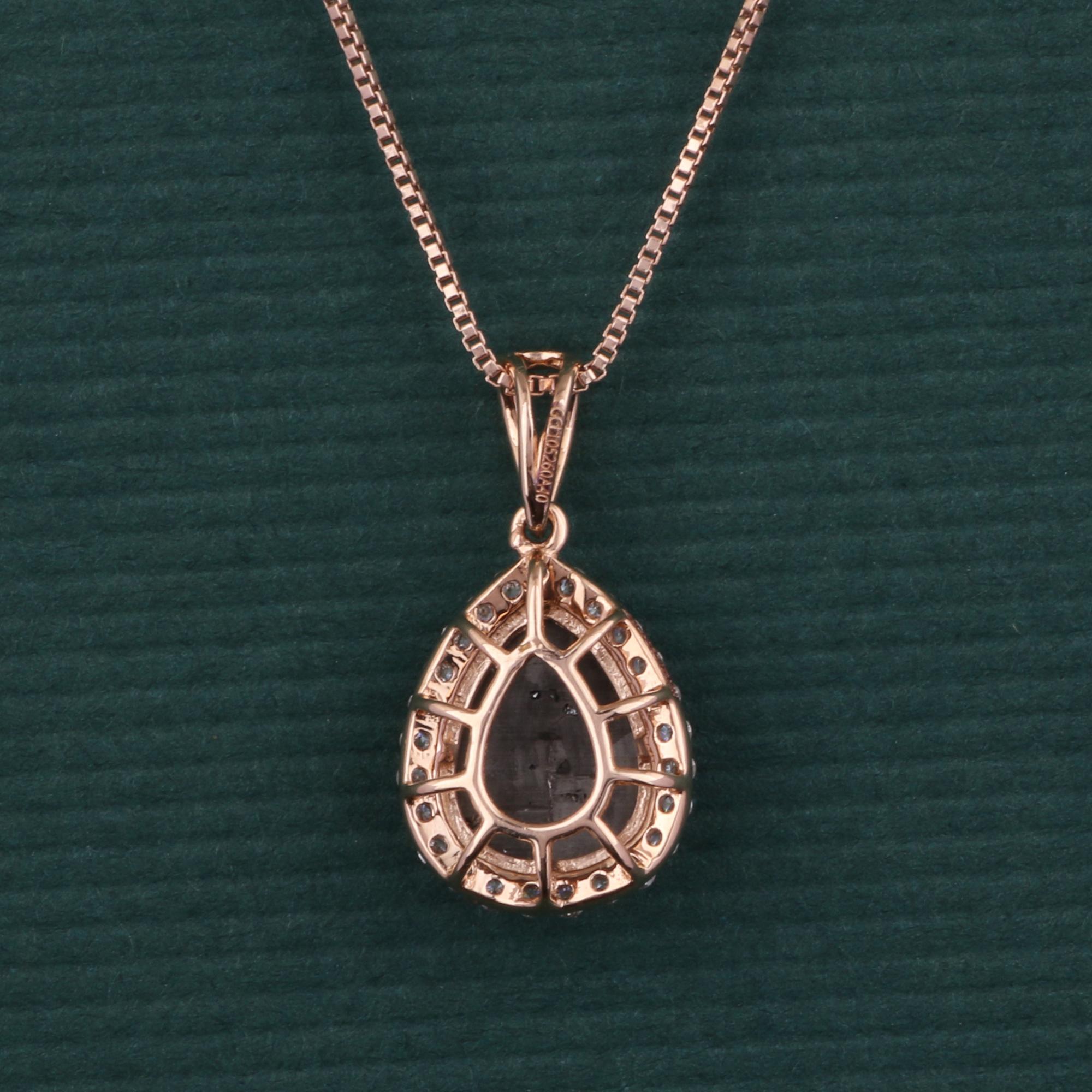 Brilliant Cut 14K Rose Gold 0.160 Ctw Natural Diamond, 1.81 Ctw Black Diamond Charm Pendant For Sale
