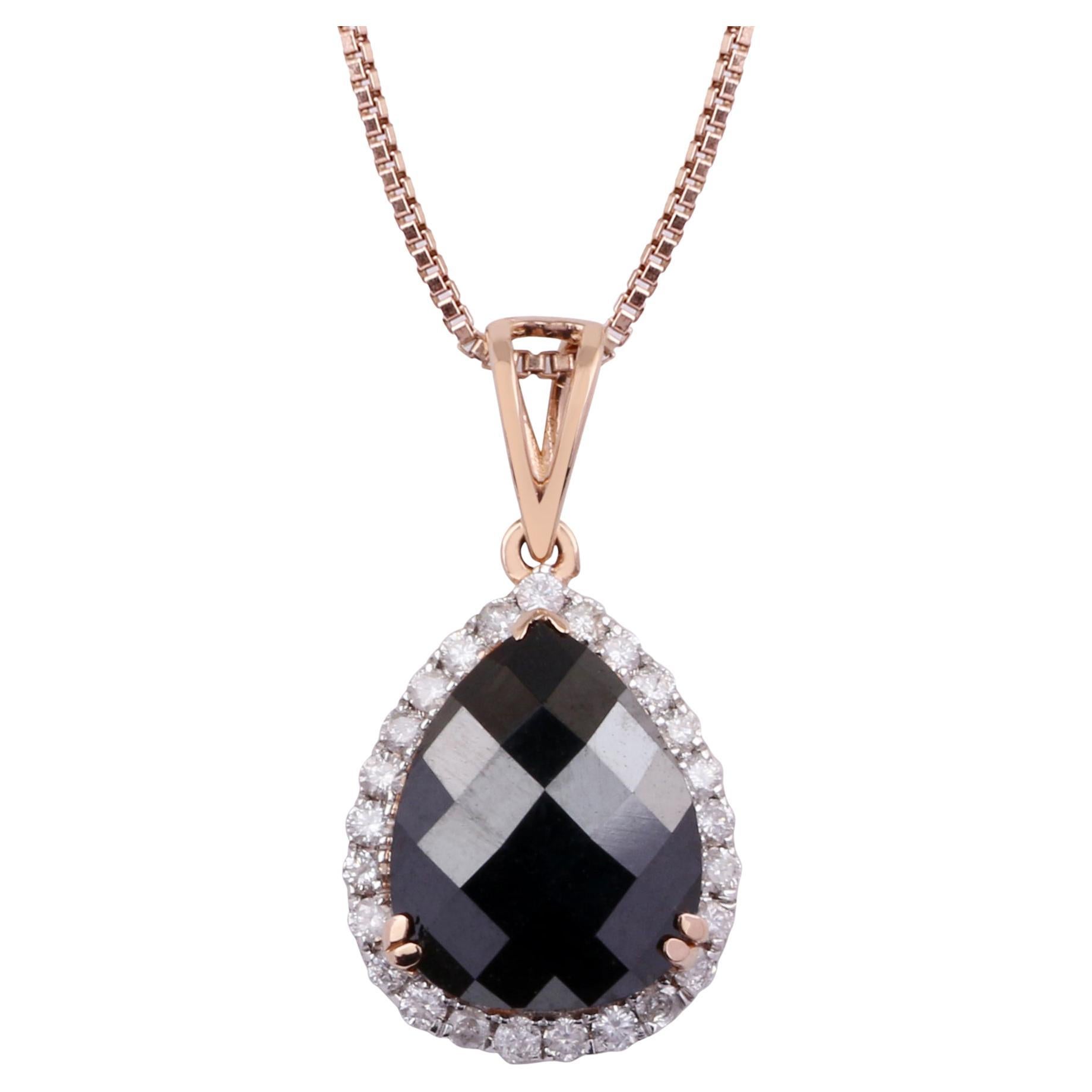 14K Rose Gold 0.160 Ctw Natural Diamond, 1.81 Ctw Black Diamond Charm Pendant For Sale