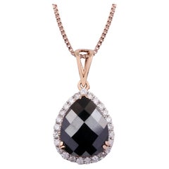 Colgante de oro rosa de 14 quilates con diamante natural de 0,160 quilates y diamante negro de 1,81 quilates