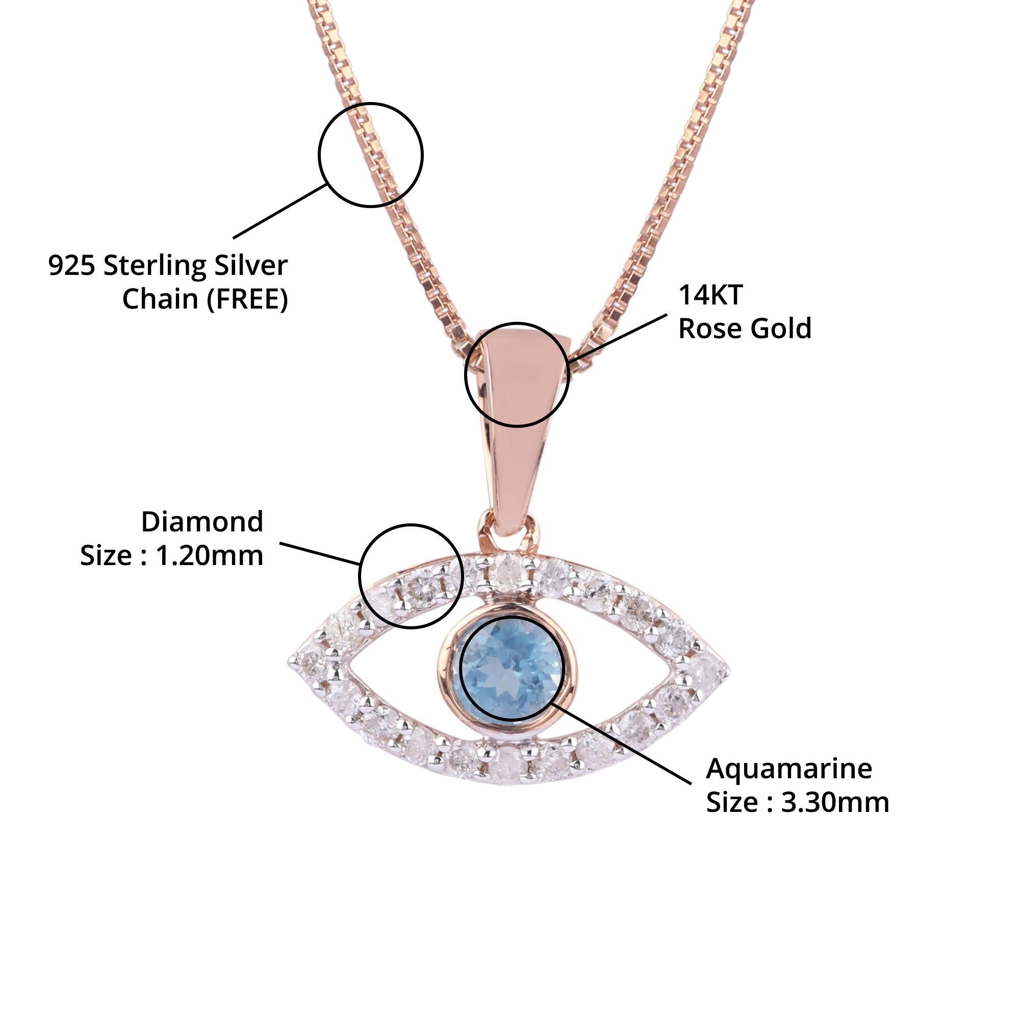 Item details:-

✦ SKU:- JPD00185RRR

✦ Material :- Gold

✦ Metal Purity : 14K Rose Gold

✦ Gemstone Specification:- 
✧ Clear Diamond Round (l1/H1) - 1.20 mm - 20 Pcs
✧ Clear AQUAMARINE Round - 3.30 mm - 1 Pc


✦ Approx. Clear Diamond Weight : 0.170