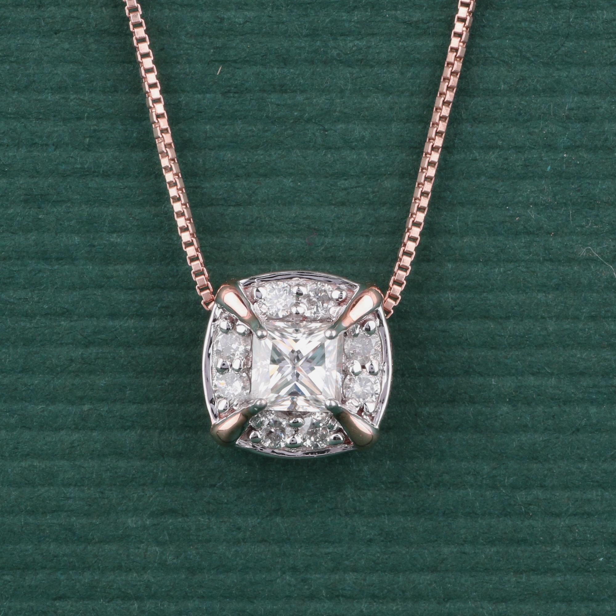 Modern 14K Rose Gold 0.173 Ctw Natural Diamond, 0.351 Ctw Moissanite Charm Pendant For Sale