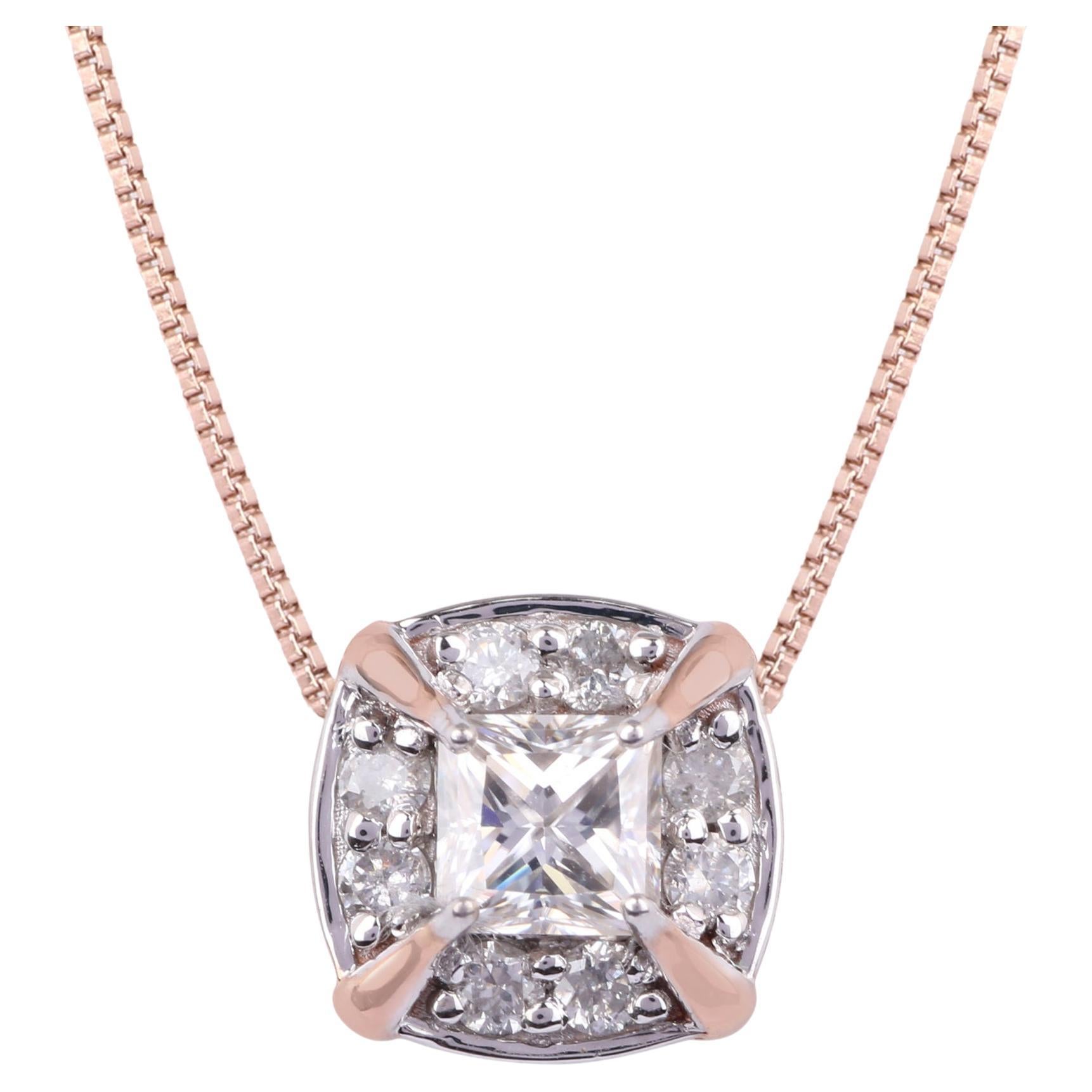 14K Rose Gold 0.173 Ctw Natural Diamond, 0.351 Ctw Moissanite Charm Pendant For Sale