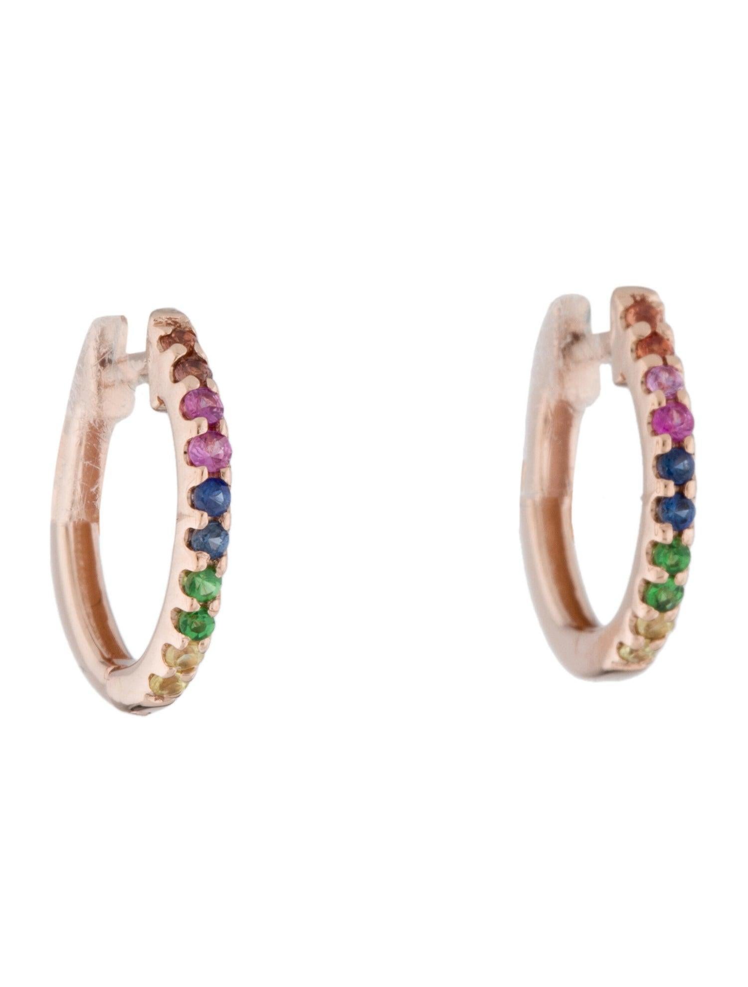 Contemporary 14k Rose Gold 0.18 Carat Rainbow Sapphire Huggie Earrings For Sale