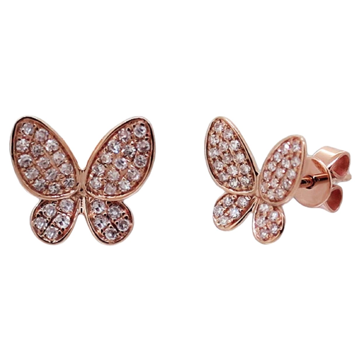 Boucles d'oreilles papillon en or rose 14 carats et diamants de 0,20 carat en vente