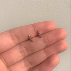 14K Rose Gold 0.20ct Diamond 3 Stone Bar Stud Earrings for Her