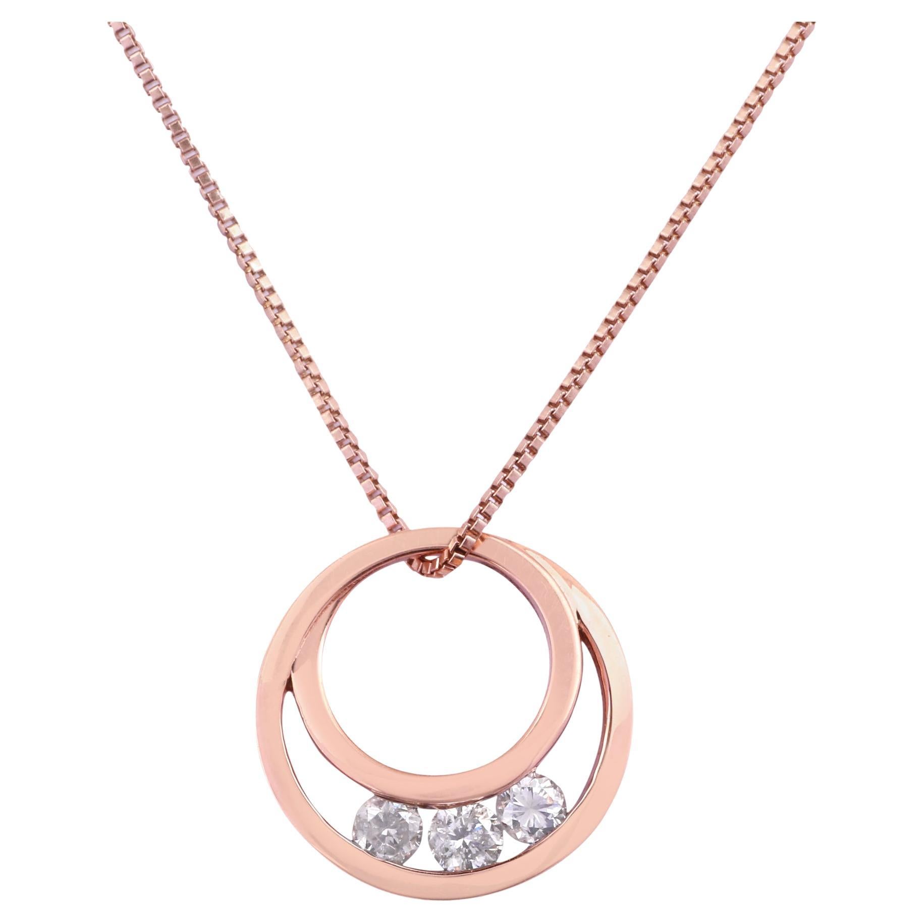 14K Rose Gold 0.227 Ctw Natural Clear Diamond Round Dainty Charm Modern Pendant For Sale