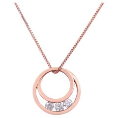 14K Rose Gold 0.227 Ctw Natural Clear Diamond Round Dainty Charm Modern Pendant