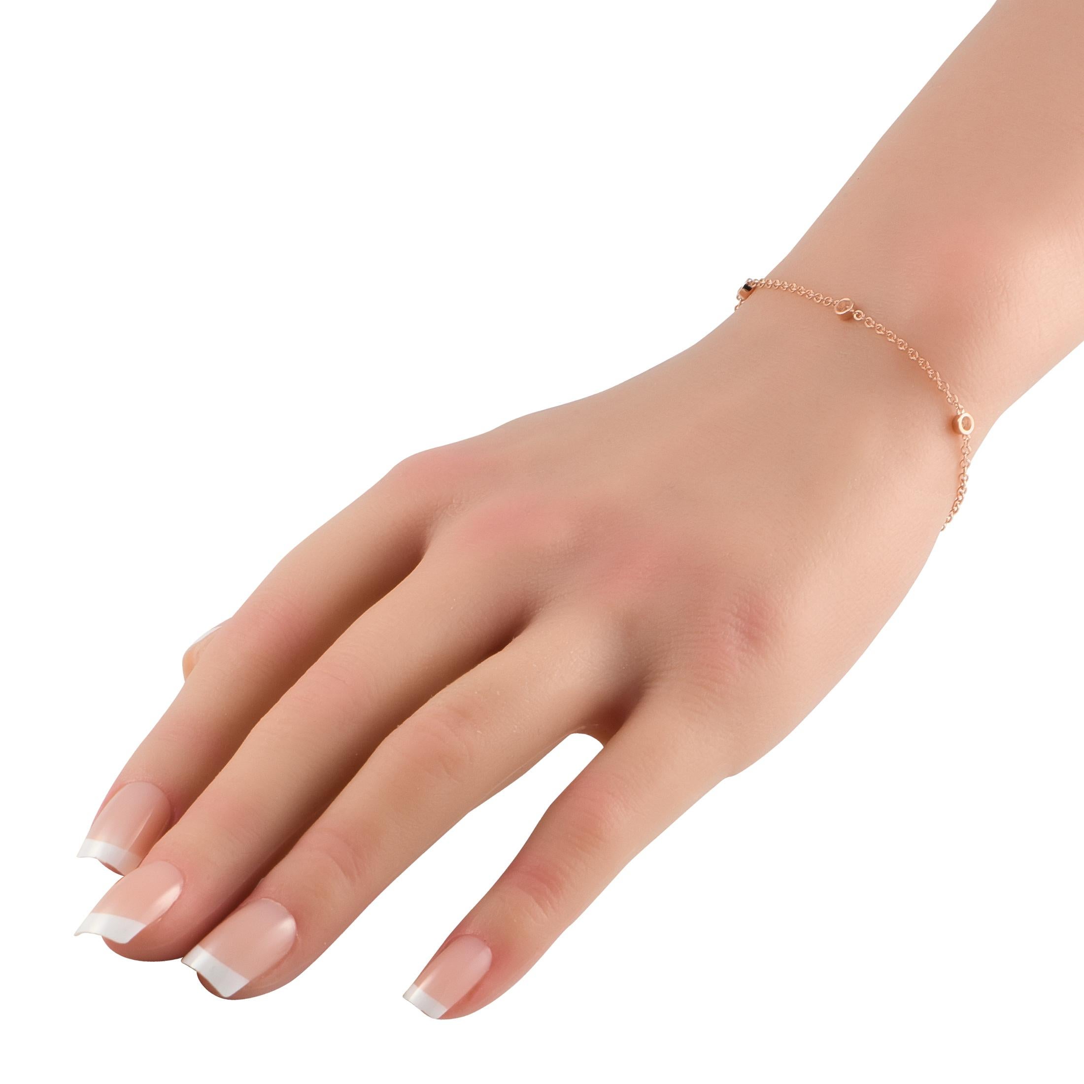 Bezel-set Diamonds with a total weight of 0.22 carats add a touch of luxury to this elegant, understated bracelet. Crafted from 14K Rose Gold, this piece measures 7.0 long and is an ideal piece for anyone with a minimalist aesthetic.This jewelry