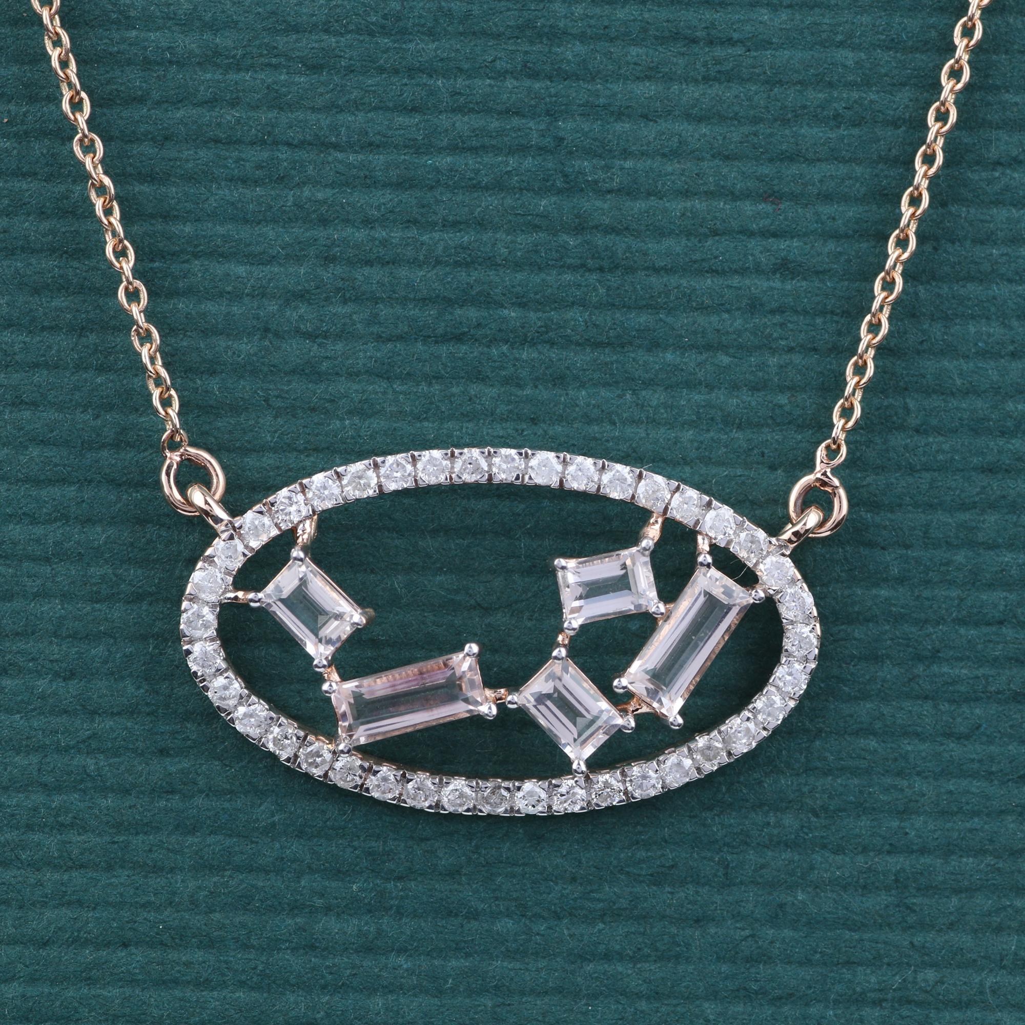 Moderne Colliers à pendentifs en or rose 14 carats, diamants naturels de 0,26 carat et mosaïte de 0,610 carat en vente
