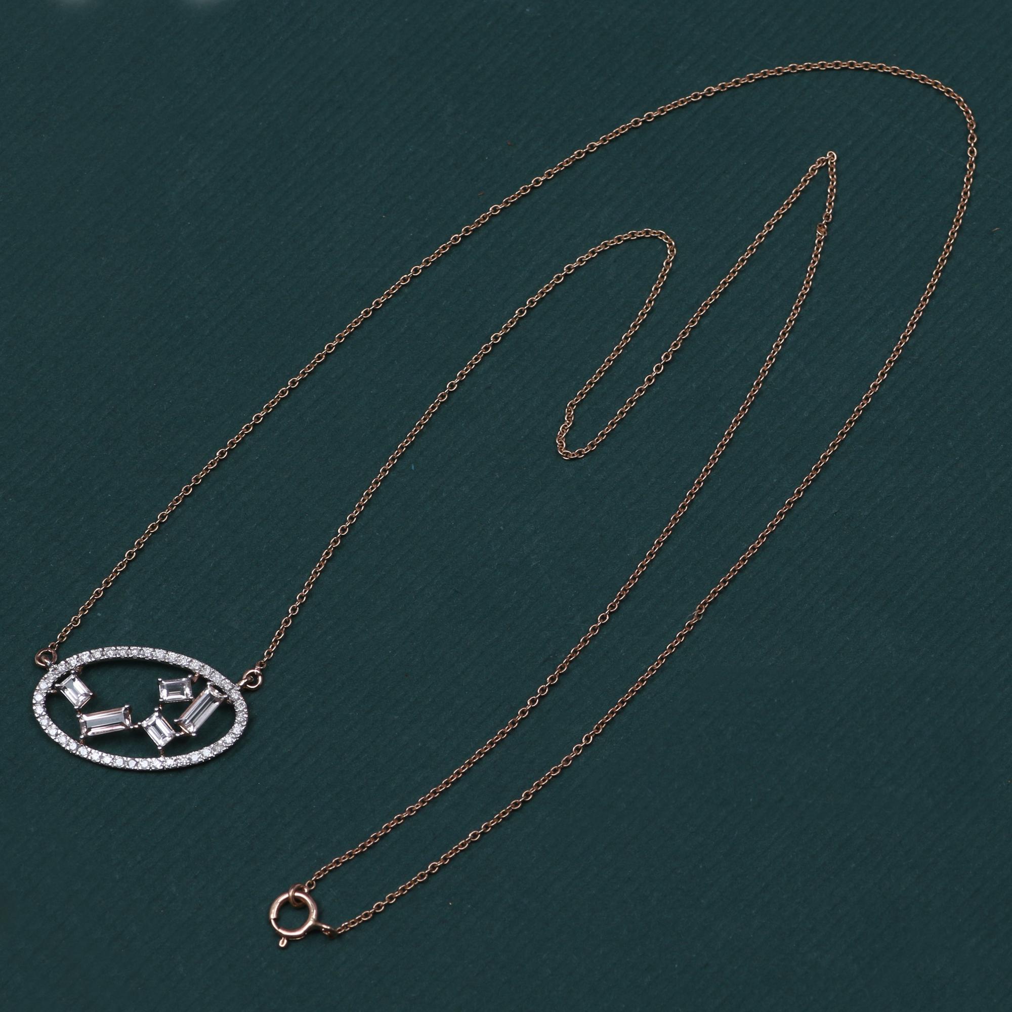 Modern 14K Rose Gold 0.256 Ctw Natural Diamond, 0.610 Ctw Moissanite Pendant Necklaces For Sale