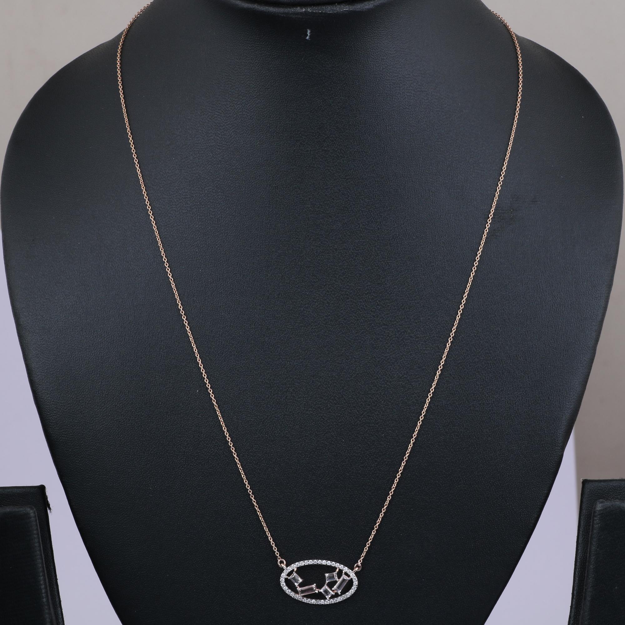 Brilliant Cut 14K Rose Gold 0.256 Ctw Natural Diamond, 0.610 Ctw Moissanite Pendant Necklaces For Sale