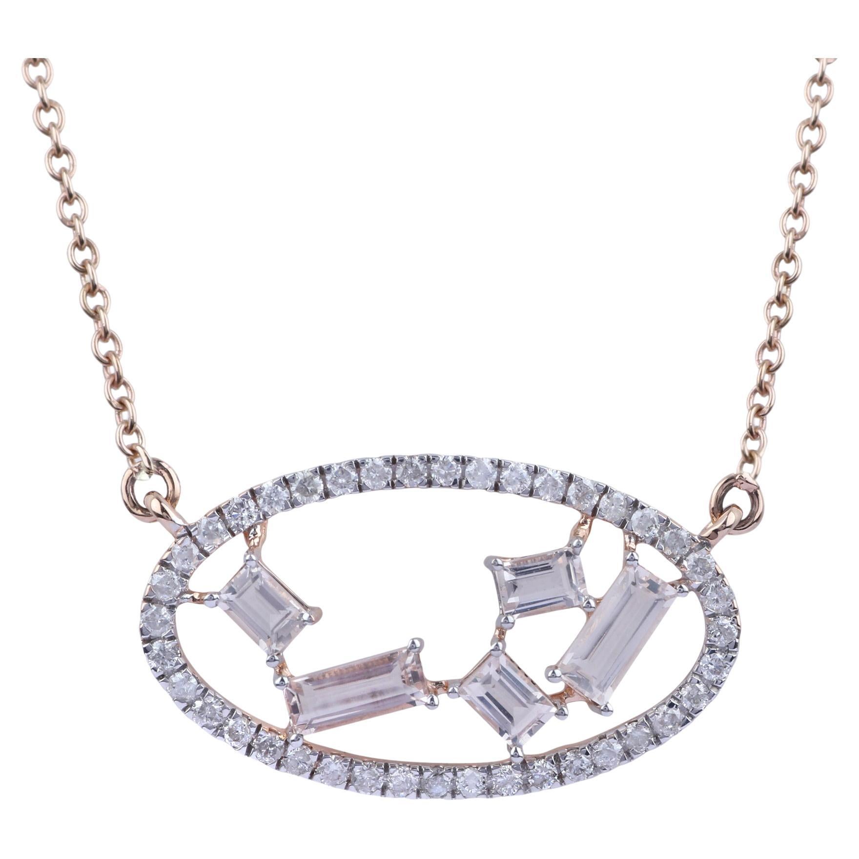 14K Rose Gold 0.256 Ctw Natural Diamond, 0.610 Ctw Moissanite Pendant Necklaces For Sale