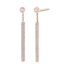 14k Rose Gold 0.28 Carat Round Diamond Rectangle Drop Earrings