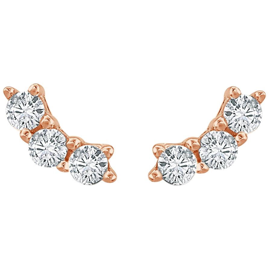 14 Karat Rose Gold 0.30 Carat Diamond 3-Stone Curved Stud Earrings