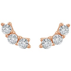 Clous d'oreilles courbes à 3 pierres en or rose 14 carats et diamants de 0,30 carat