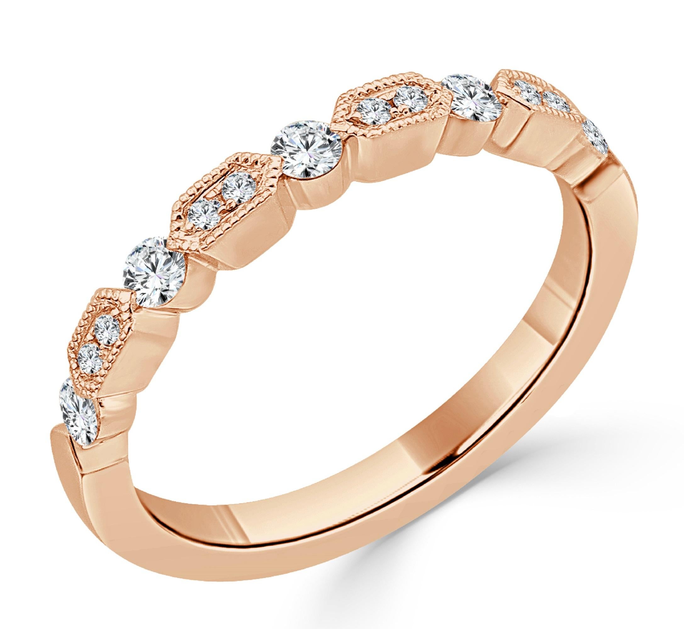 Baguette Cut 14K Rose Gold 0.30ct Diamond Ring for Her For Sale