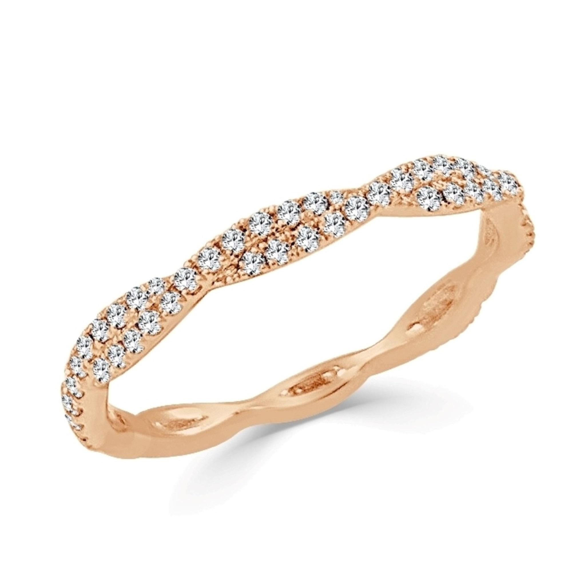 Baguette Cut 14K Rose Gold 0.30ct Diamond Twist Band for Her For Sale