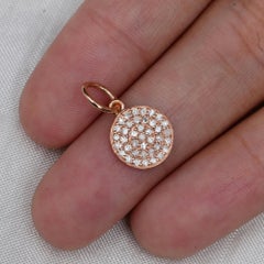 14K Rose Gold 0.31 CT Natural Diamond Full Pave Disc Circle Medallion Pendant