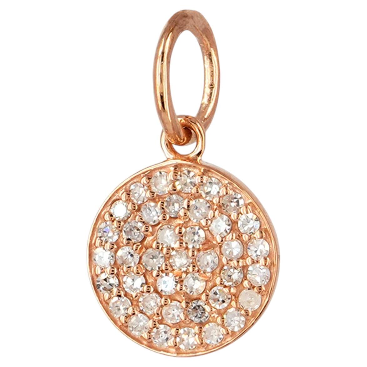 14K Rose Gold 0.31 CT Natural Diamond Full Pave Disc Circle Medallion Pendant