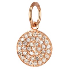 14K Rose Gold 0,31 CT natürlichen Diamanten voll Pave Scheibe Kreis Medaillon Anhänger