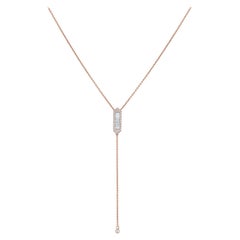 14k Rose Gold 0.36 Carat Baguette and Round Diamond Lariat Necklace
