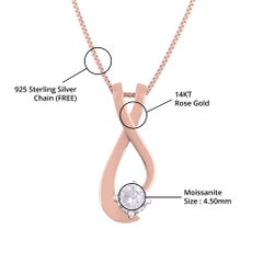 14K Rose Gold 0.336 Ctw Certified Clear Moissanite Dainty Charm Modern Pendant