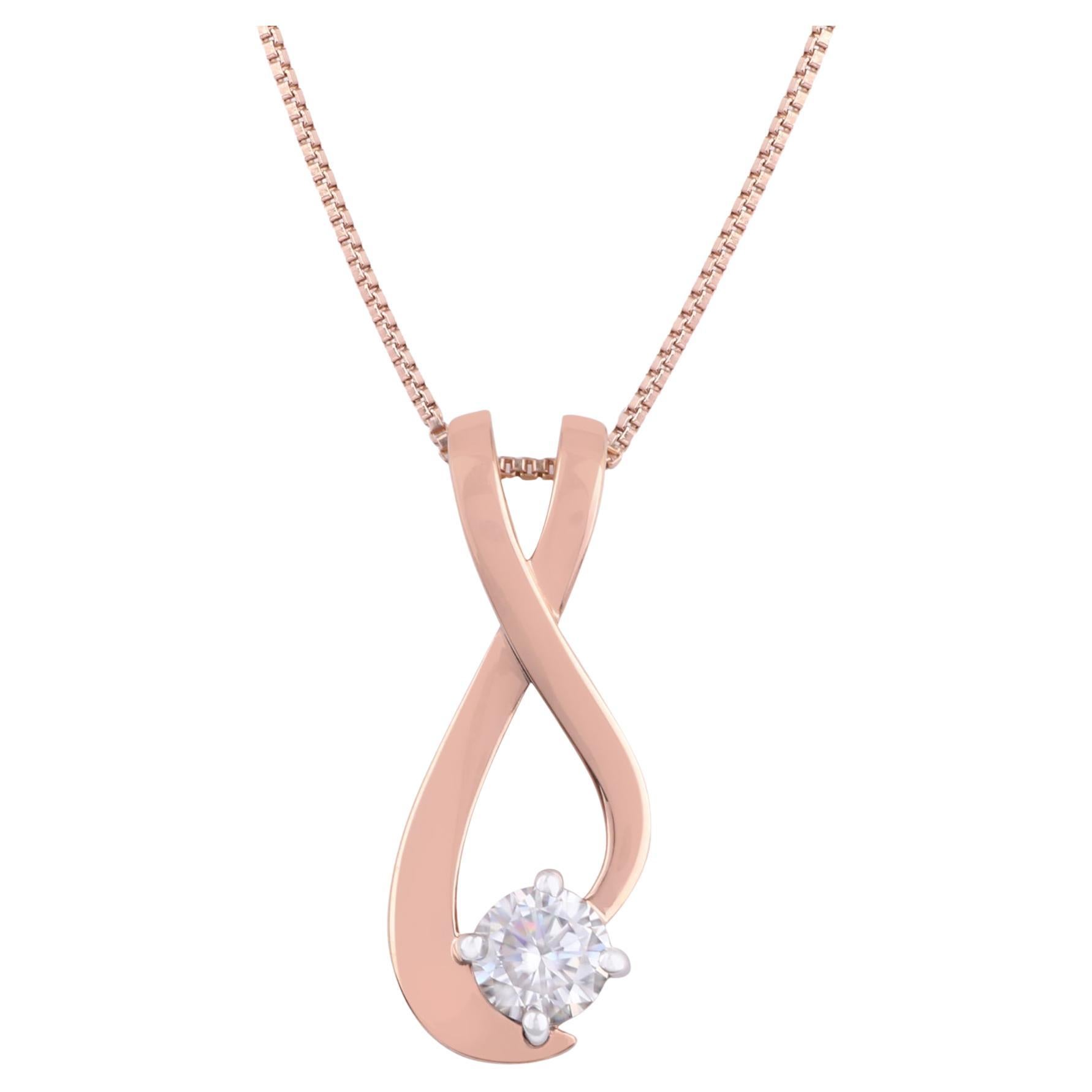 14K Rose Gold 0.336 Ctw Certified Clear Moissanite Dainty Charm Modern Pendant For Sale