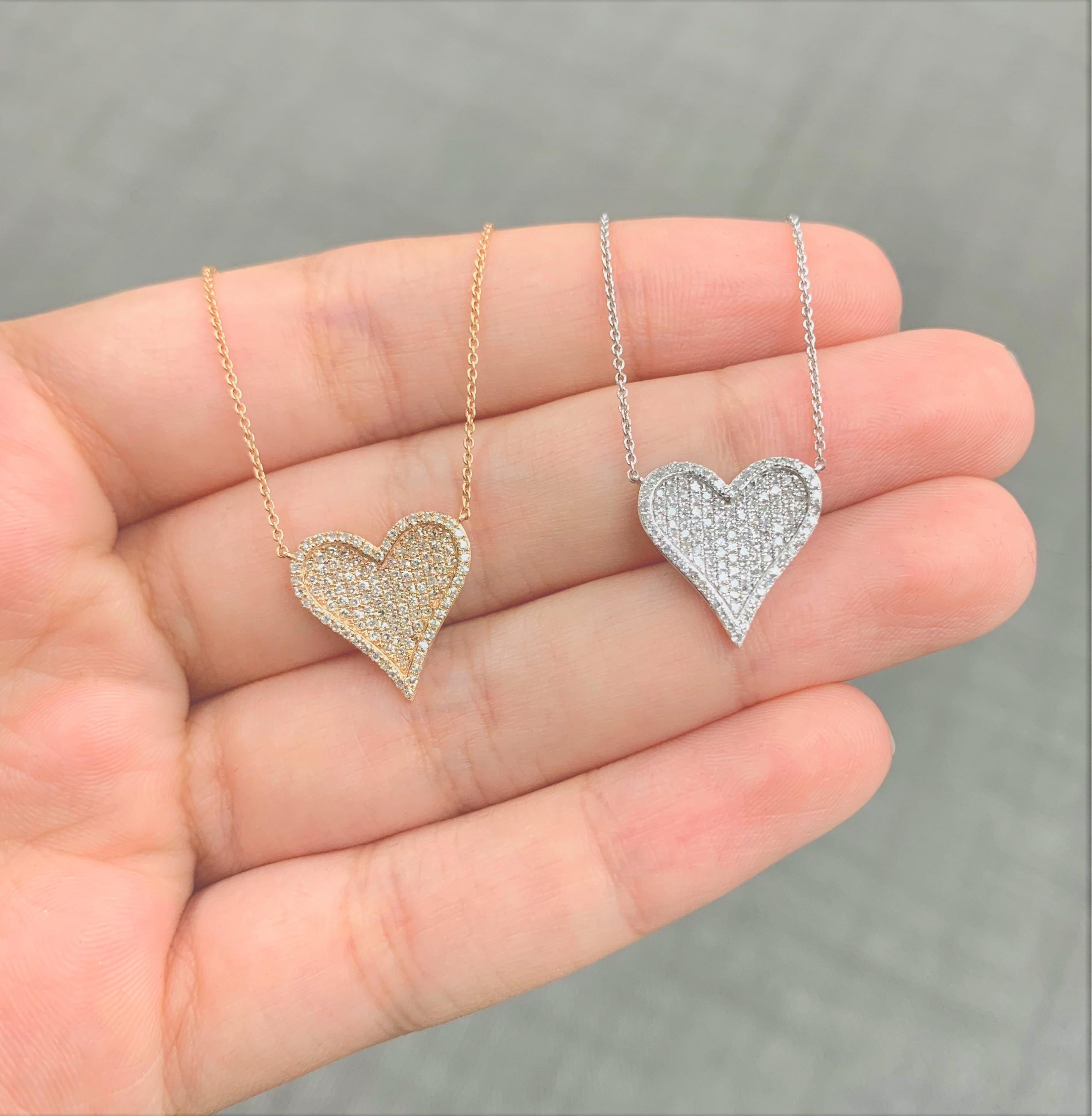 Contemporary 14K Rose Gold 0.34 Carat Diamond Heart Necklace For Sale