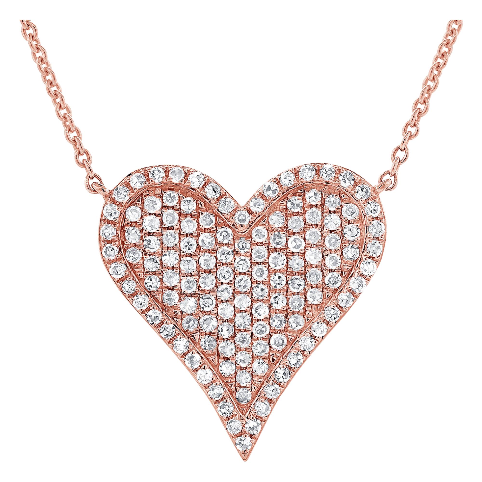 Collier en forme de cœur en or rose 14 carats avec diamants 0,34 carat en vente