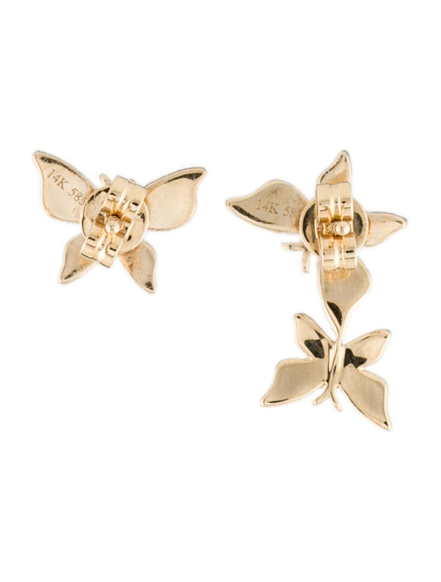 These trendy and sweet Mismatched Butterfly Earrings crafted of 14k gold and round diamonds create an illusion of a second ear piercing although its just an ear climber on one side! Featuring approximately 0.35 ct. of diamonds GH-SI color and