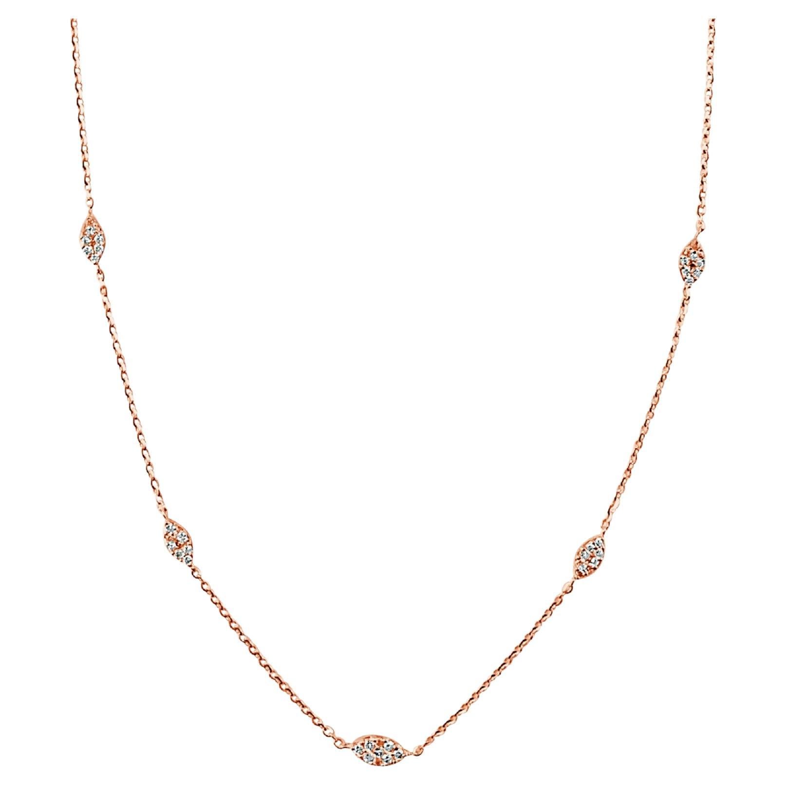 14K Rose Gold 0.35CT Diamond Station Necklace for Her For Sale