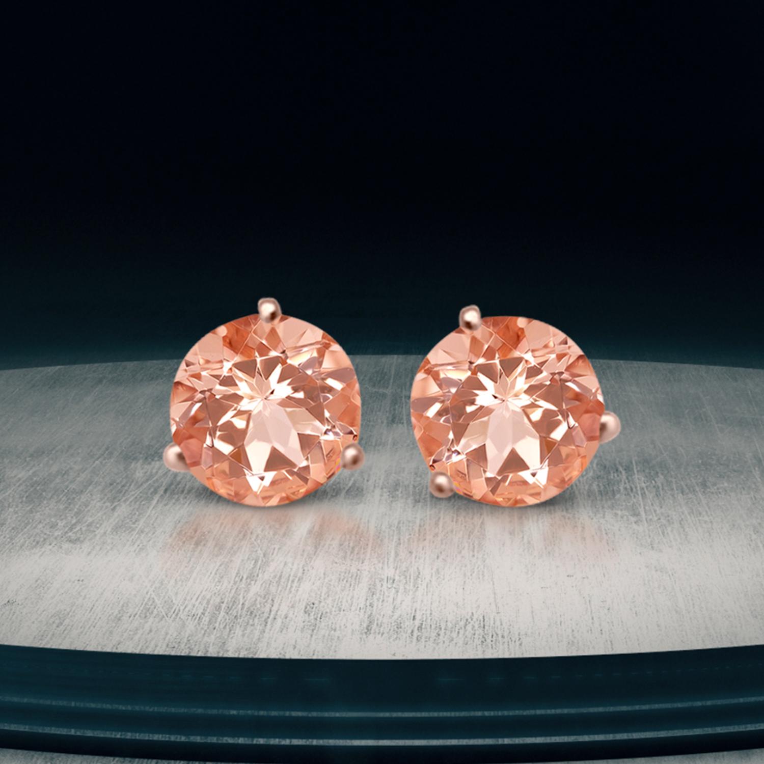 Taille ronde Boucles d'oreilles en or rose 14K avec 0,43 cts de Morganite, Style#E5361MO en vente