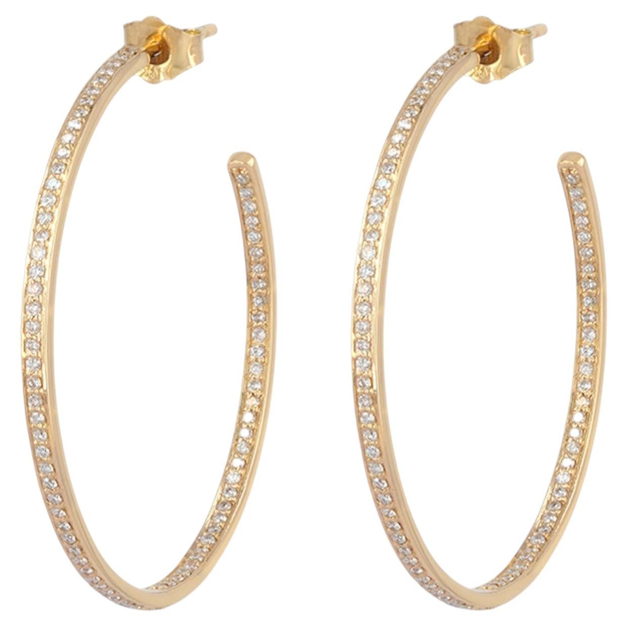 Grandes boucles d'oreilles créoles en or jaune massif 14 carats serties de diamants naturels – Joaillerie haut de gamme