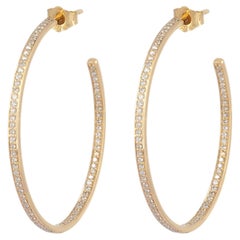 Natural Diamond Solid 14k Yellow Gold Big Hoop Earrings Fine Jewelry