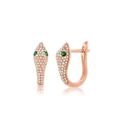 14K Rose Gold 0.46 Carat Diamond & Tsavorite Snake Earrings