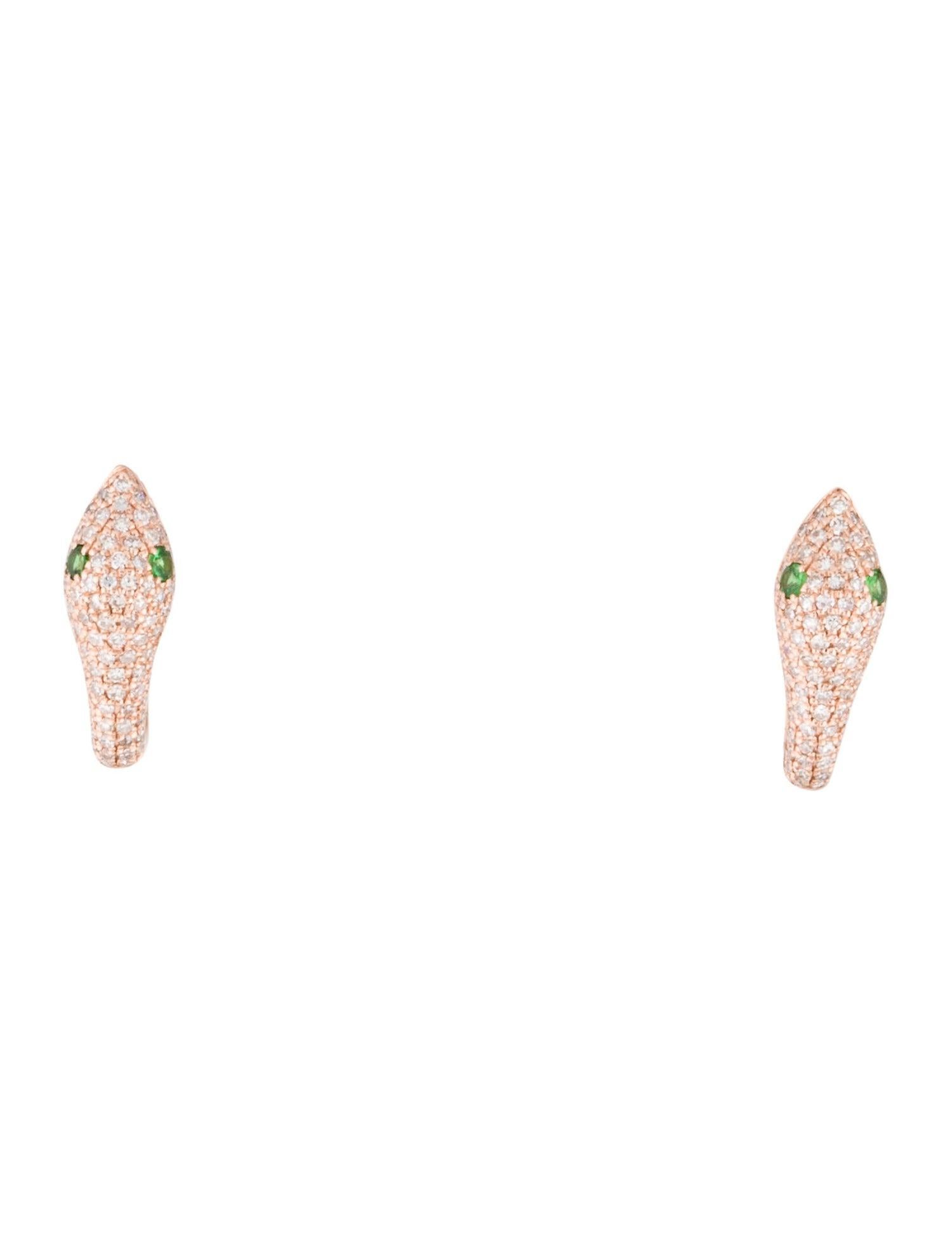 Contemporary 14K Rose Gold 0.46 Carat Diamond & Tsavorite Snake Earrings For Sale