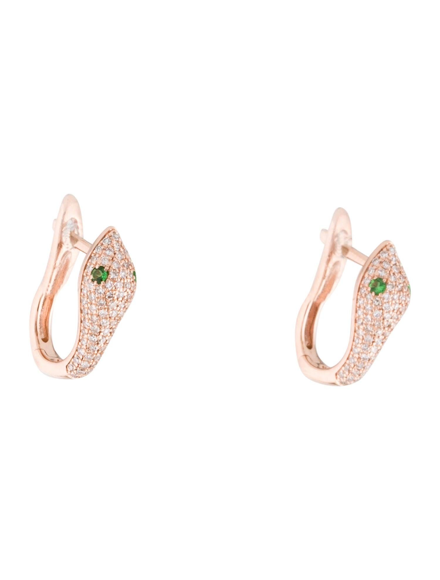 14K Rose Gold 0.46 Carat Diamond & Tsavorite Snake Earrings In New Condition For Sale In Great neck, NY