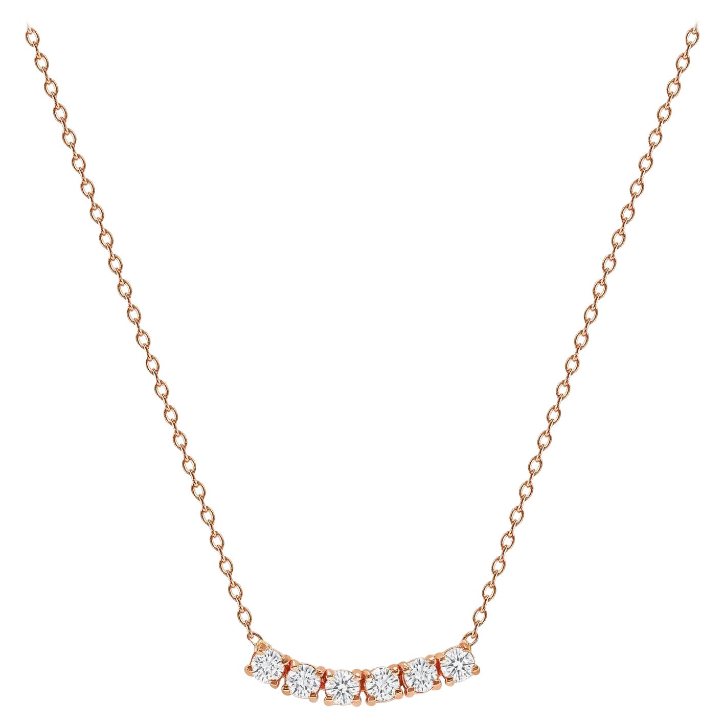 14 Karat Roségold 0,50 Karat runder Diamant Sechs Steine geschwungene Halskette