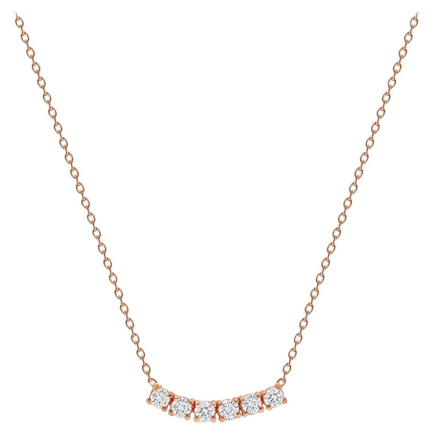 Collier incurvé à six pierres en or rose 14 carats avec petit diamant rond de 0,50 carat