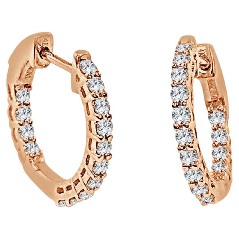 14K Rose Gold 0.50ct Diamond Hoop Earrings for Her For Sale