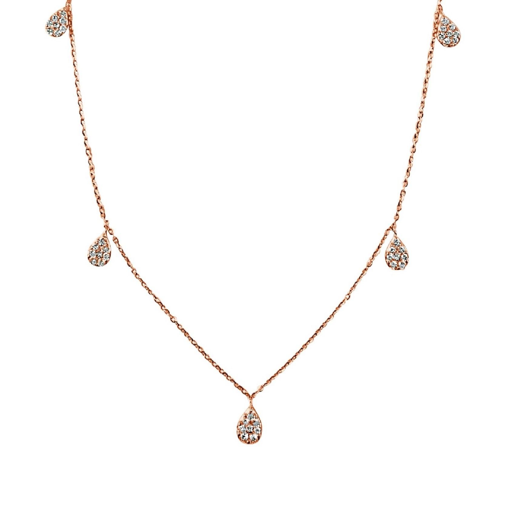 Contemporary 14K Rose Gold 0.50ct Diamond Station Necklace for Her For Sale