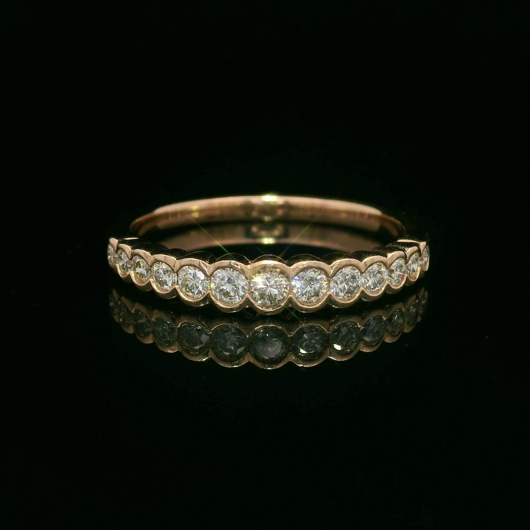 Brilliant Cut 14k Rose Gold 0.50ctw Graduated Half Bezel Channel Diamond Stackable Band Ring For Sale