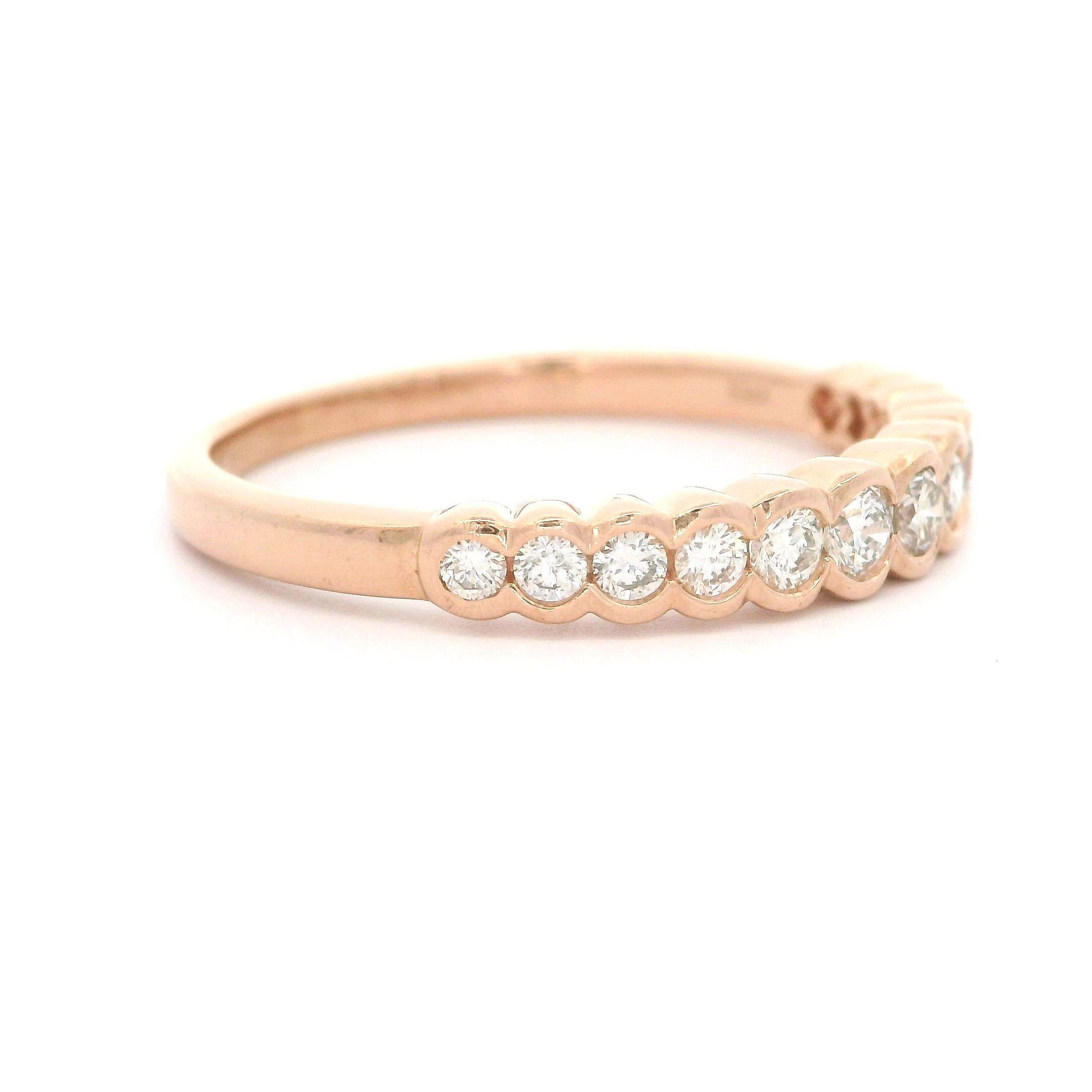 14k Rose Gold 0.50ctw Graduated Half Bezel Channel Diamond Stackable Band Ring For Sale 3