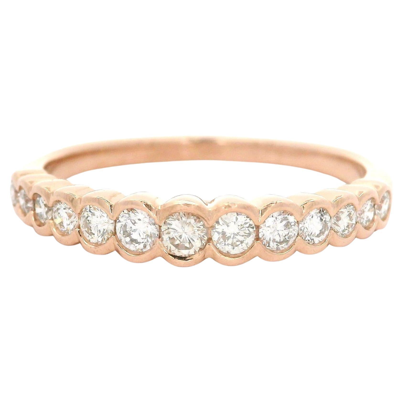 14k Rose Gold 0.50ctw Graduated Half Bezel Channel Diamond Stackable Band Ring For Sale