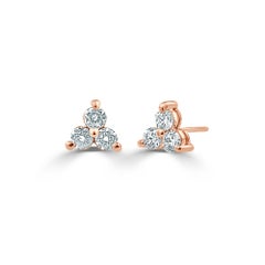 14 Karat Rose Gold 0.51 Carat Diamond 3-Stone Earrings