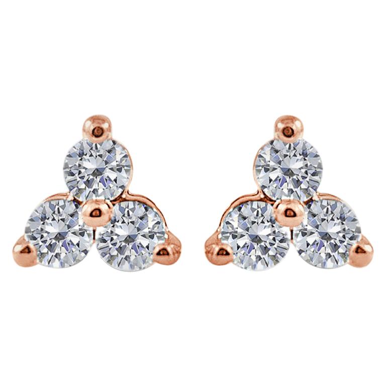 14 Karat Rose Gold 0.51 Carat Diamond 3-Stone Earrings For Sale